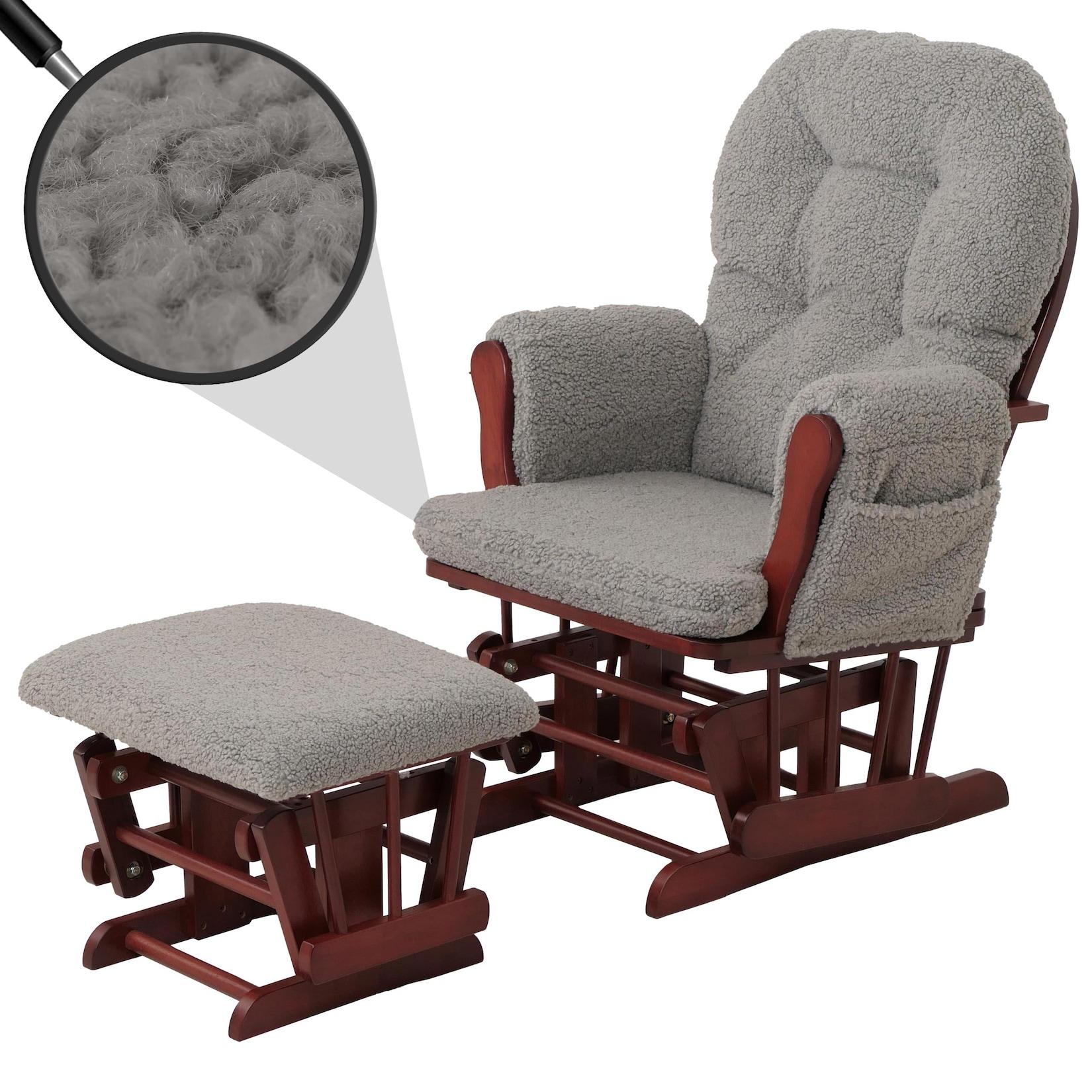 Relaxsessel MCW-C76, Schaukelstuhl Sessel Schwingstuhl + Hocker Stoff Bouclé 480g/m² ~ grau Gestell dunkel