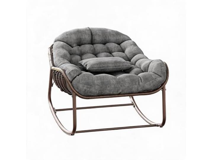 Garvee Bequemer Papasan Schaukelstuhl für Garten & Terrasse – Outdoor Rattan Ei-Stuhl mit komfortablem Kissen und stabilem Metallrahmen – Ideal als Relax Lesesessel auf Balkon, Veranda oder im Outdoor