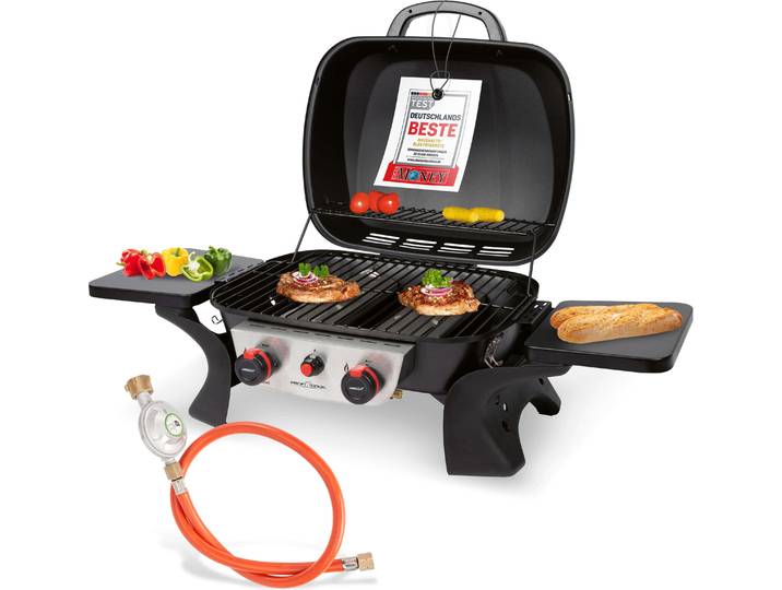 ProfiCook Gasgrill mit 2 Edelstahlbrennern, Tischgrill inkl. Gasdruckminderer und Gasschlauch, mit Temperaturanzeige - PC GG 1261