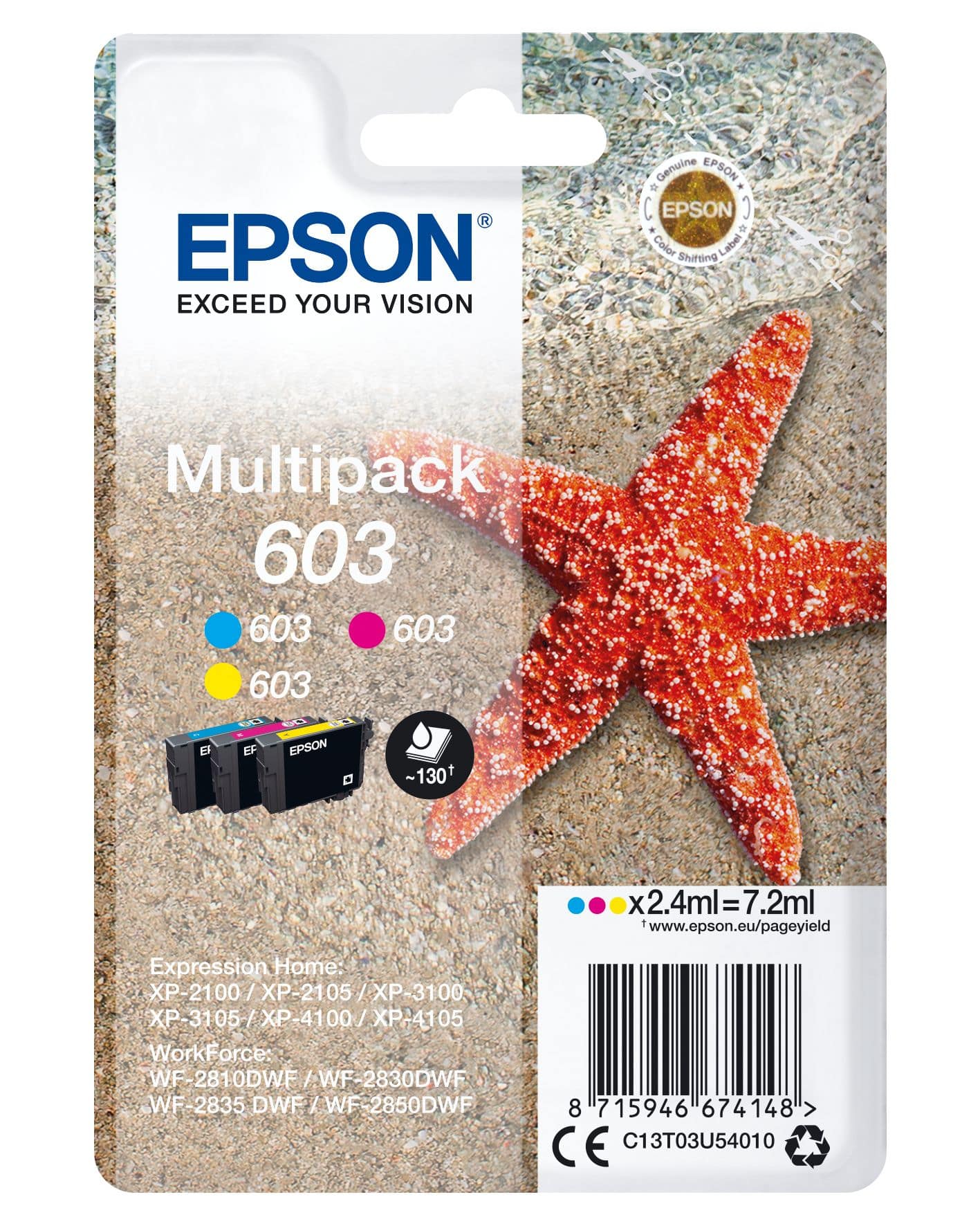 Epson 603 C13T03U54010 originale Cyan, Magenta, Gelb 2,4 ml