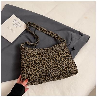 ModernMart Leopard Print Canvas Tote Bag Large Capacity Crossbody Shoulder Bag For Women khaki