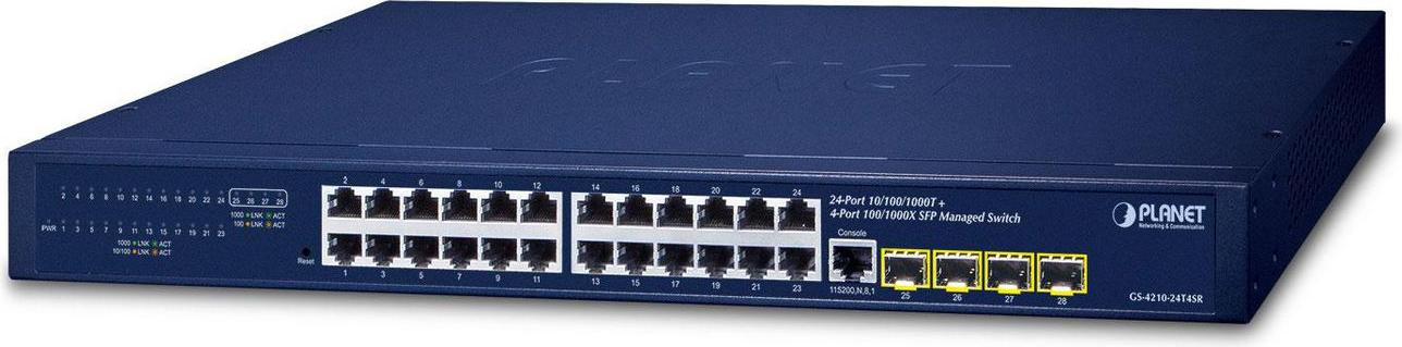 Planet PLANET IPv4/IPv6 24-poorts beheerde Gigabit Ethernet switch L2/L4 full-duplex 1U rackmount