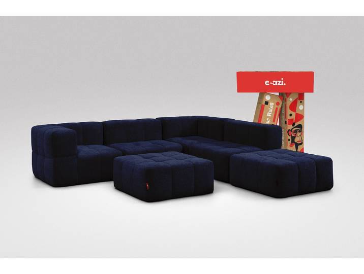 6-tlg. Modulsofa Blau – 2 Eckteile, 2 Mittelteile, 2 Hocker