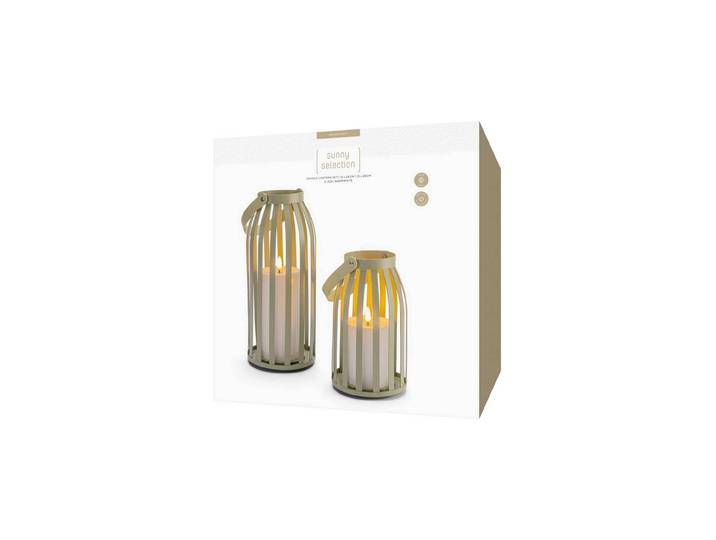 STT Kerzenhalter Solar Kerzenlaternen-Set 2 Stück , beige (grün), Ø:12cm, Kerzenhalter, Stimmungsvolles Solar-Laternen-Set für den Aussenbereich, Kerzenhalter
