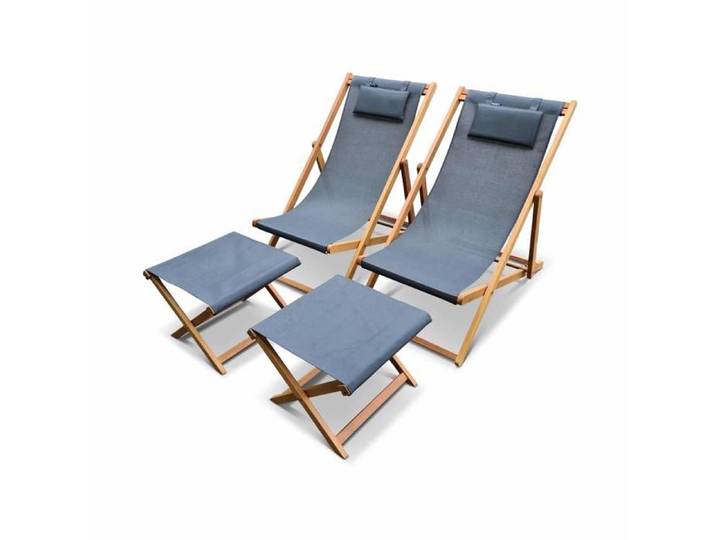 sweeek - Bain de soleil et repose-pieds bois d'eucalyptus multi positions (lot de 2) CREUS + REPOSE PIEDS