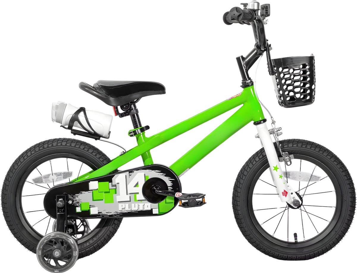Kinderfahrrad 40 cm - 5-9 Jahre - mit leuchtenden Stützrädern & DIY Stickern - Grün