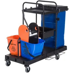HOMCOM Putzwagen Reinigungswagen mit 4 leichtgängigen Rollen Schwarz+Blau+Orange