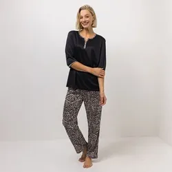 LITTLE ROSE Pyjama Mikrofaser Shirt, 3/4-Arm Hose, lange Form