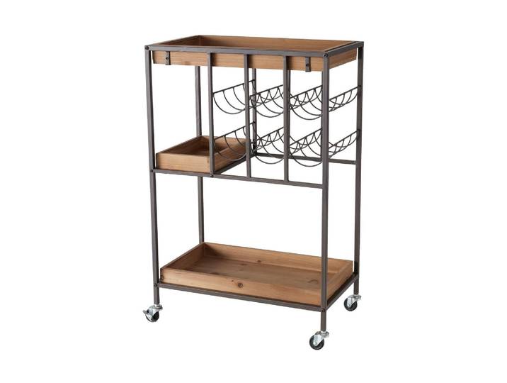 Servierwagen BOLTZE Minola 78 x 30 x 50 cm, Nature/Schwarz , beige (natur, schwarz), B:30cm H:78cm T:50cm, Eisen, MDF, Rollwagen, Servierwagen