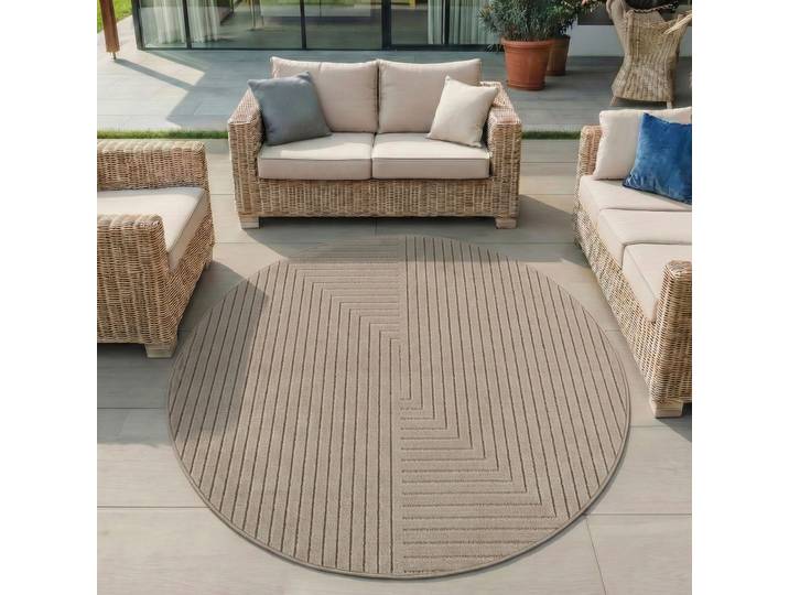 Outdoorteppich AYYILDIZ TEPPICHE NOVA 1202 , auch als Läufer und Rund , beige, H:8mm Ø:80cm, Polypropylen (PP), Teppiche, Outdoorteppich, Material aus schmutzabweisendem Polypropylen, In-/Outdoor geeignet