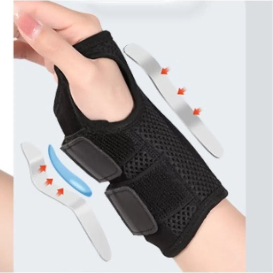 INF Handgelenkbandage für rechte Hand, Größe L – EVA-Kompressions-Handgelenkstütze und Schiene für Verstauchungen und zur Schwarz