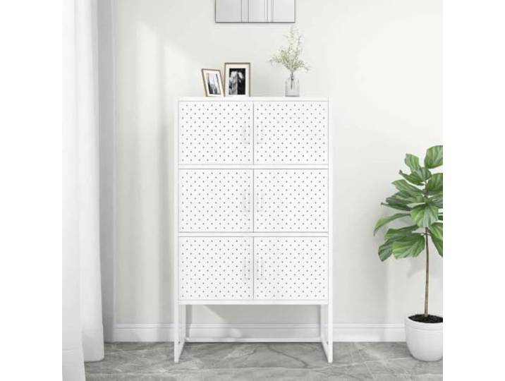 RJPLMFV Anrichte hoch, weiß, 80 x 35 x 135 cm, Stahl 6 Türen, verstellbare Ebenen, Aufbewahrung für Bücher, stabile Tischplatte für Dekoration