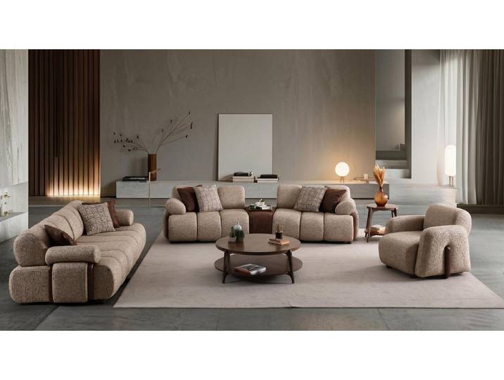 JVmoebel Polstergarnitur Wohnzimmer Set 2x 3 Sitzer Sofa Sessel Dunkel Modern Gemütlich, (Sofa Set, 3-tlg., 3-tlg)