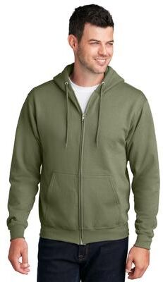 Port & Company PC78ZH Co Core Fleece Full-Zip Hooded Sweatshirt in Olive Drab Green size 2XL