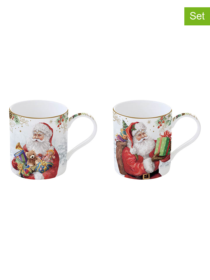 Easy Life 2er-Set: Tassen ''Santa is coming'' in Weiß/ Rot - 350 ml - onesize