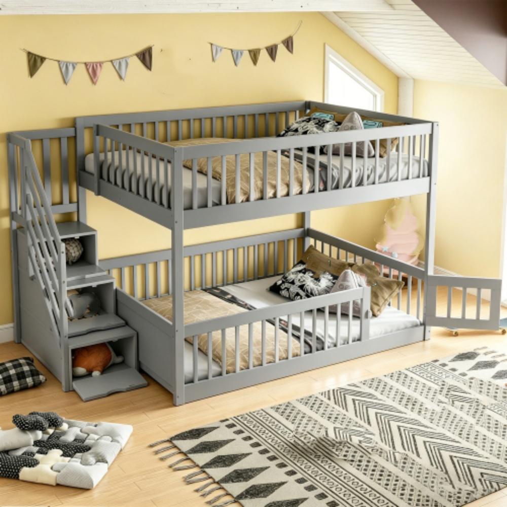 Etagenbett, Kinderbett mit Schubladen, Holzeinzelbett mit Stauraumbett für Kinder 140 x200