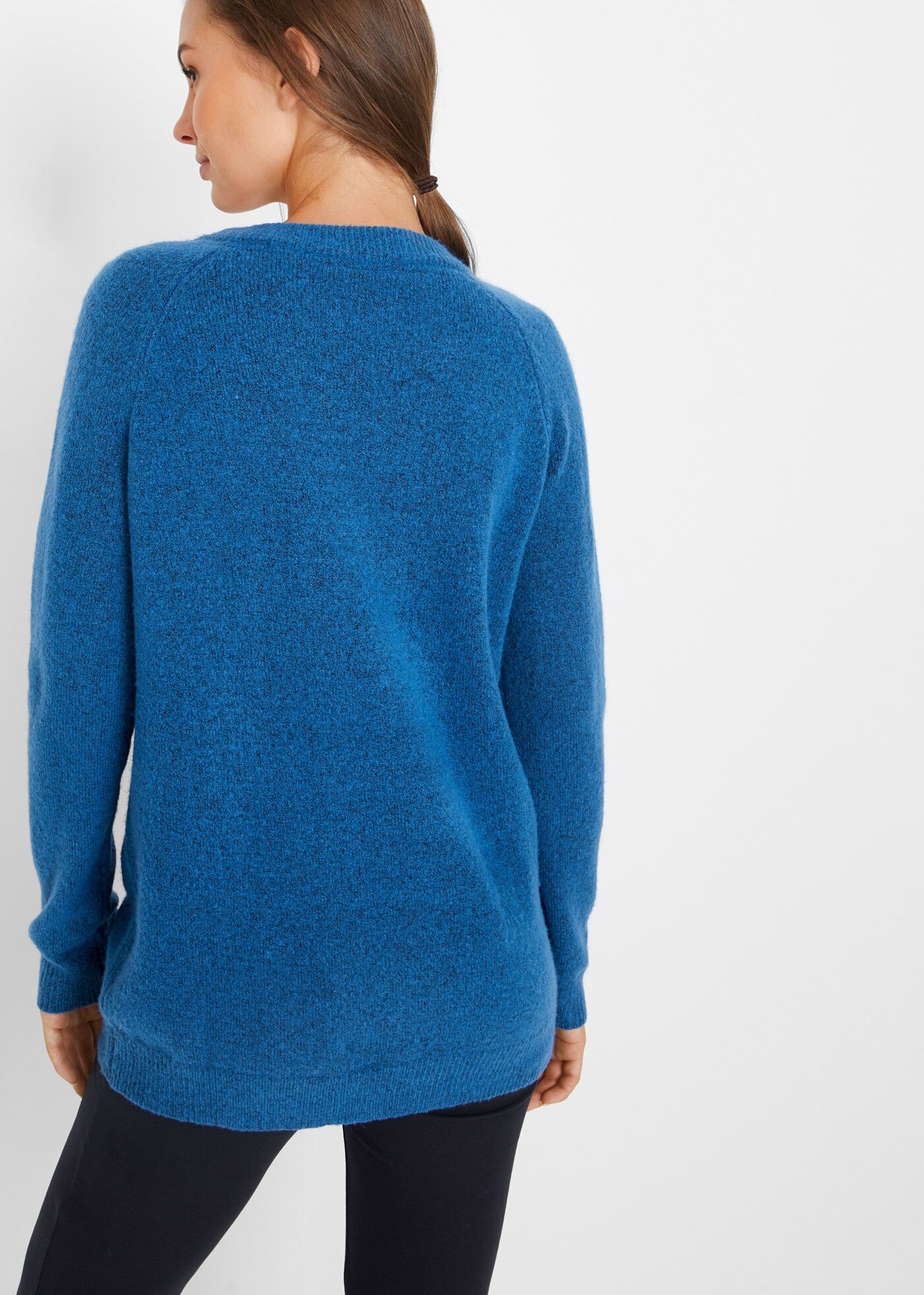 Strickpullover BONPRIX "Strickpullover mit V-Ausschnitt, Oversized Fit", Damen, Gr. 40/42 (M), blau (polarblau), Strick, Obermaterial: 67% Polyacryl, 30% Polyester, 3% Elasthan, unifarben, bequem normal, V-Ausschnitt, Rippbündchen, Pullover Strickpullover