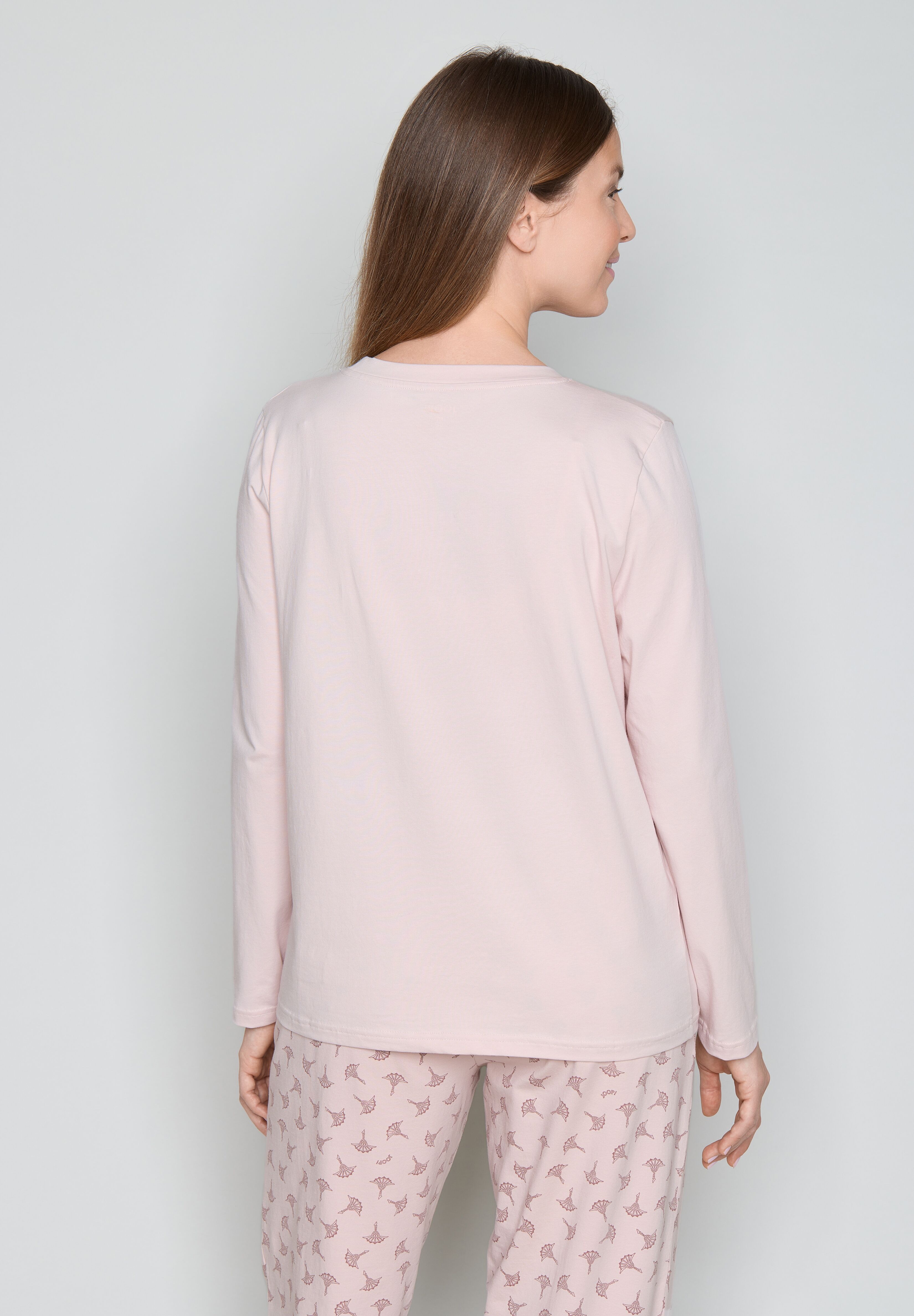 Joop! Pyjama JOOP, Damen, Gr. 44, rosa (lilablau), Jersey, Obermaterial: 95% Baumwolle, 5% Elasthan, bequem lang, Rundhals, Homewear-Sets Pyjama, mit langem Schnitt, aus Jersey und Baumwollmischung, im JOOP Stil lilablau 44