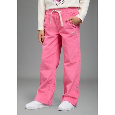 Cordhose SCOUT "Cordhose mit Herztaschen - NEU von SCOUT", Mädchen, Gr. 104, N-Gr, pink, Cord, Obermaterial: 98% Baumwolle, 2% Elasthan, unifarben, relaxed fit lang, Hosen Cordhose, Schlupf-Cordhose, weite Beinform, elastischer Cord, mit Badge