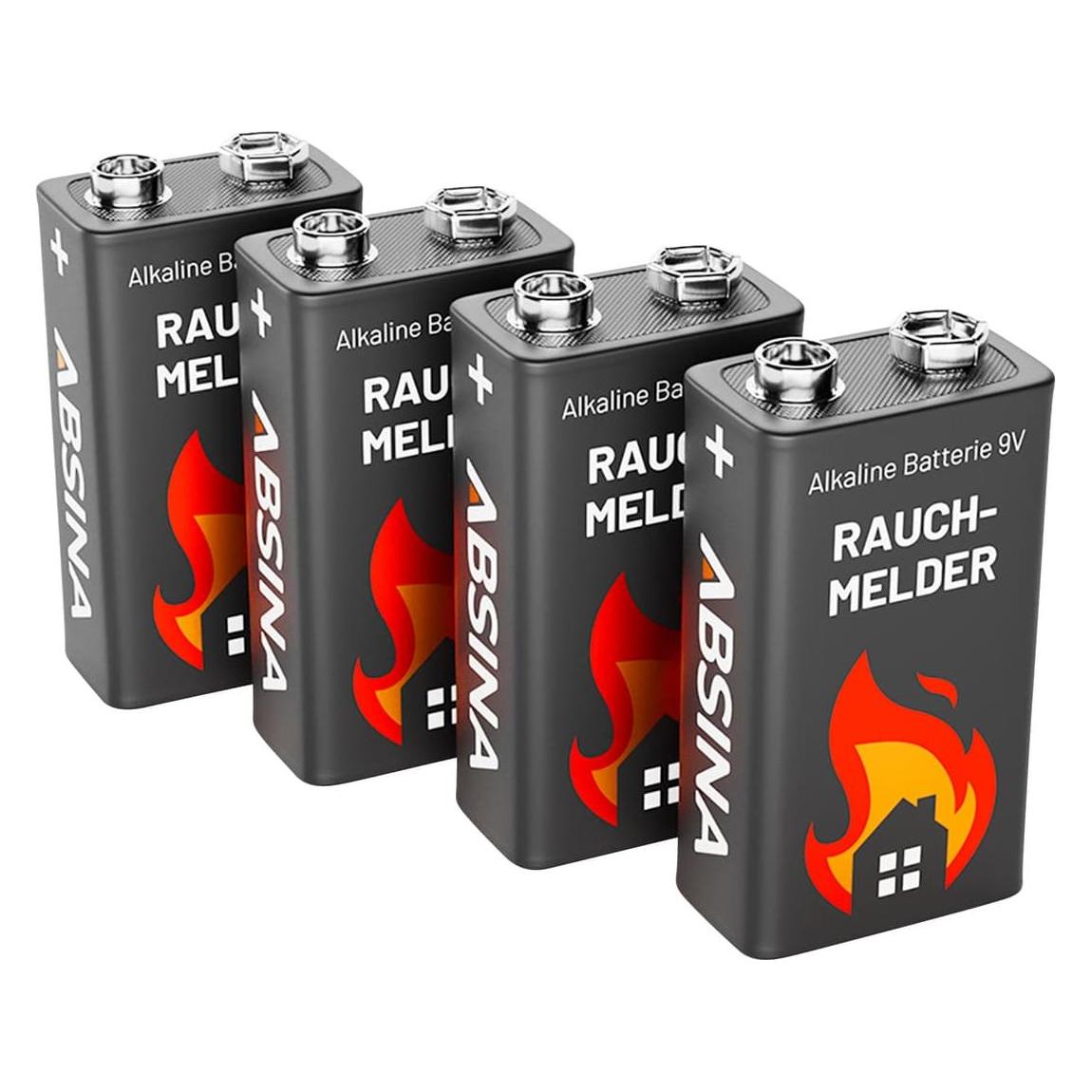 Absina 9V Alkaline Rauchmelder-Batterien (4 Stk., 9V Block) (401005-4)