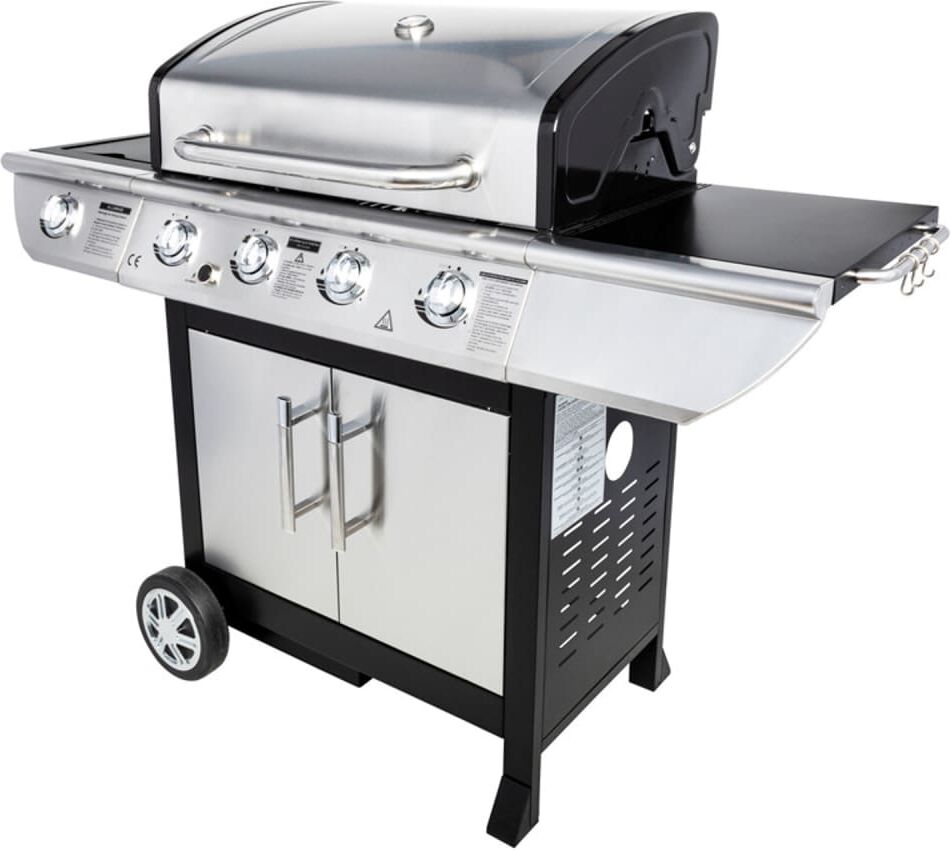 Somagic Barbecue au gaz 4 brûleurs 14kw + réchaud Noir 88x52x77cm