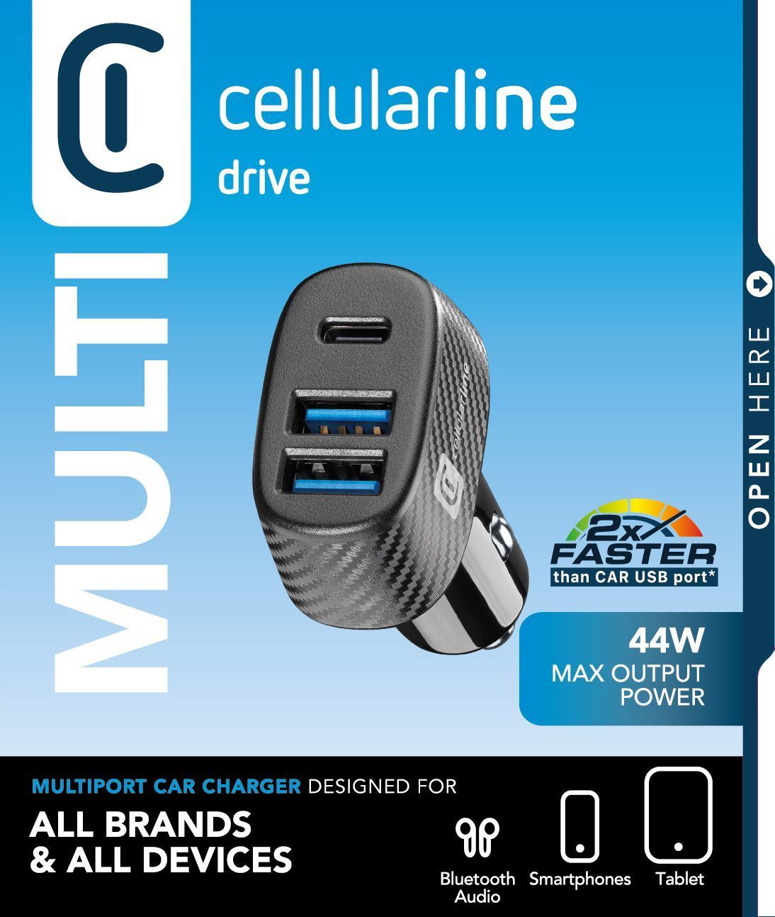 Cellular Line Car Multipower Trio - iPhone, Samsung, Xiaomi, Oppo and other Smartphones and Tablets CBRUSB3PD44WK