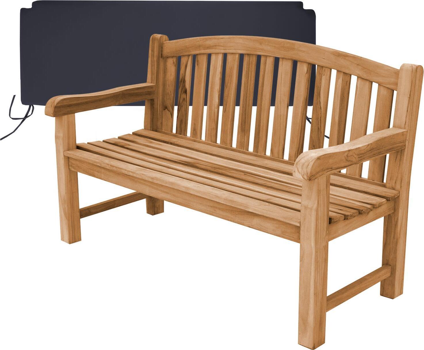 Teako Design Gartenbank Teakholz Bari 150cm mit Sitzkissen schwarz