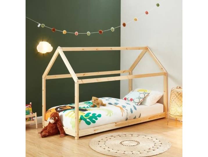 Lit cabane enfant - BAÏTA - Gamme TINY - Pin massif - 90 x 190 sommier inclus