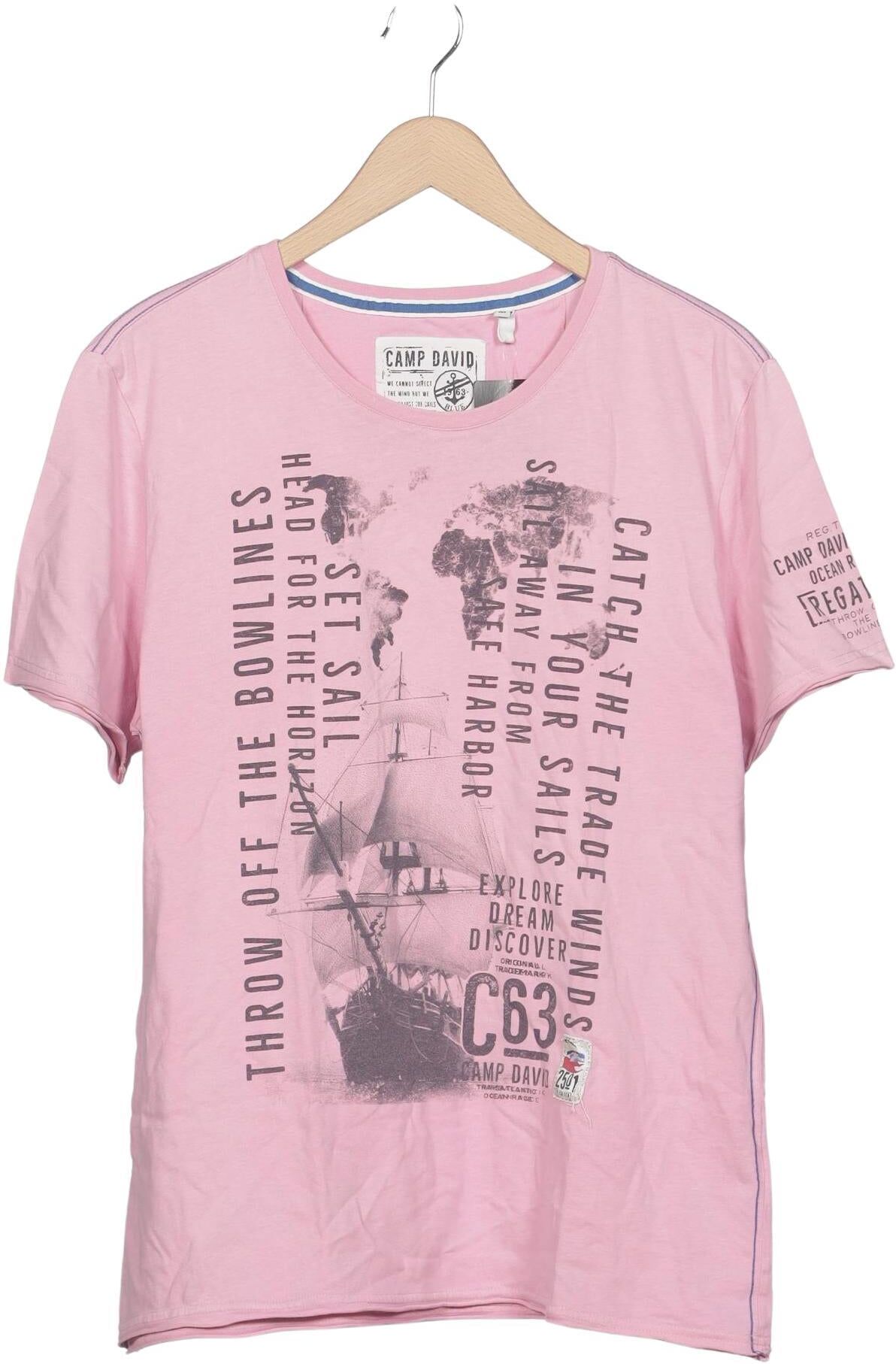 Camp David Herren T-Shirt, Pink, Gr. M, Baumwolle - Second Hand
