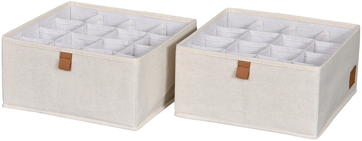 Omgoods Premium Opbergdozen Set van 2 - Beige Linnen Organizer met Handvatten