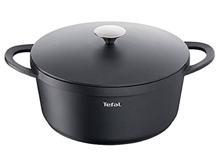 TEFAL Trattoria Schmortopf 28 cm, Bräter aus Aluguss, Antihaft-Beschichtung, Wärmespeicherung, für Schmorgerichte, Bratentopf, für alle gängigen Herdarten geeignet, Induktion, schwarz, E21853