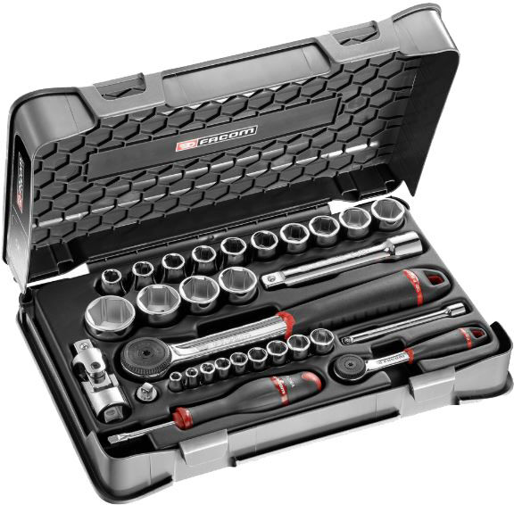 Coffret douilles 1/4'' - 1/2'' 6 pans métriques 30 pièces FACOM RS.161-1PB