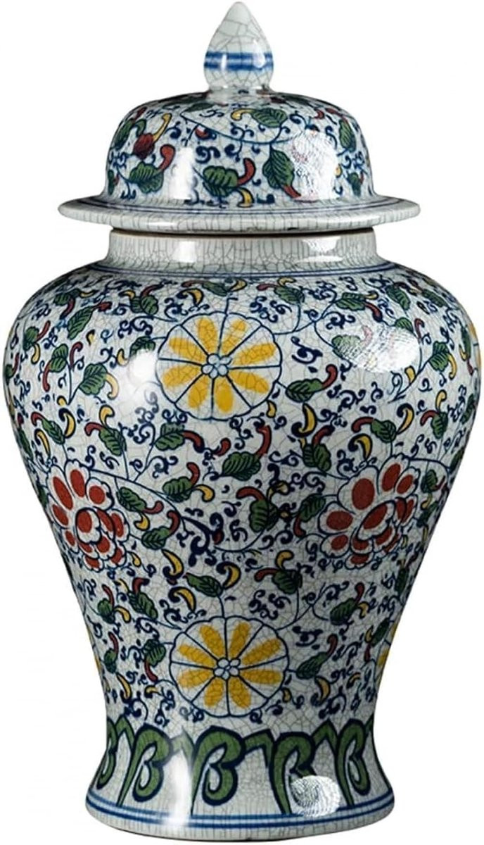Veelkleurige Keramische Gemberpot Vaas met Gecraqueleerd Glazuur - H 31 cm