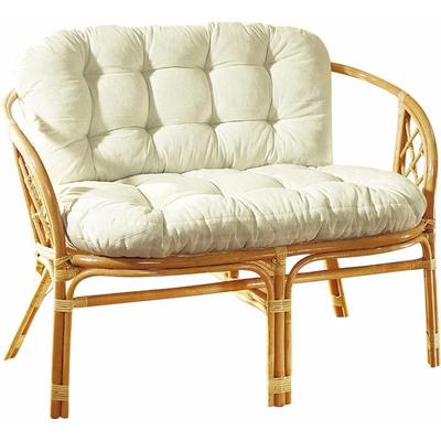 Sitzbank HOME AFFAIRE, gelb (honigfarben, creme), B:110cm H:83cm T:69cm, Sitzbänke, Sitzbank, aus handgeflochtenem Rattan, mit Kissen