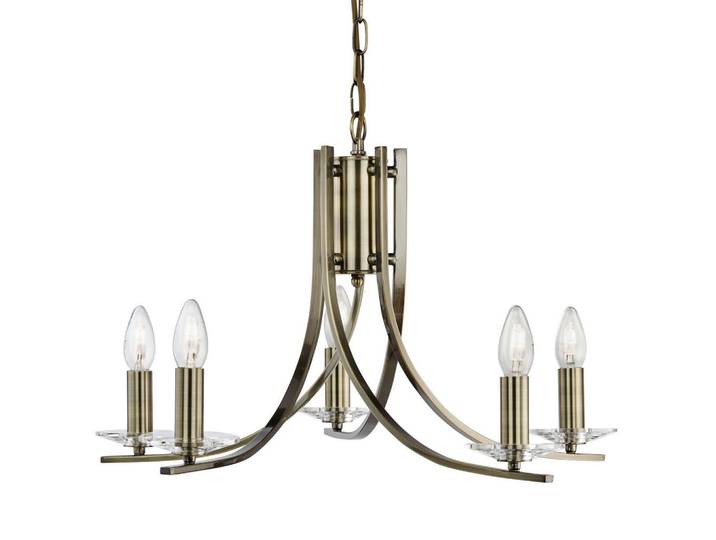 Kronleuchter Ascona, Messingfarben, Metall, Glas, 90 cm, höhenverstellbar, Lampen & Leuchten, Innenbeleuchtung, Hängeleuchten, Kronleuchter