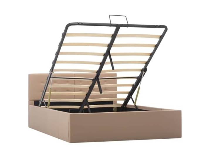 KKgypkn Hydraulisches Stauraumbett Cappuccino-Braun Kunstleder 120x200 cm, Polsterbett mit Gashebemechanismus, Doppelbett aus MDF und Stahlrahmen, inklusive Lattenrost