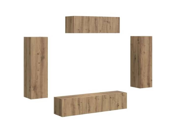 Roanoer TV-Board Wandmontiert 5-Teilig Hängeboard Artisan-Eiche Moderne Hängeschränke mit 4 Türen für Wohnzimmer und Schlafzimmer in Artisan-Eiche Nachbildung für viel Stauraum.
