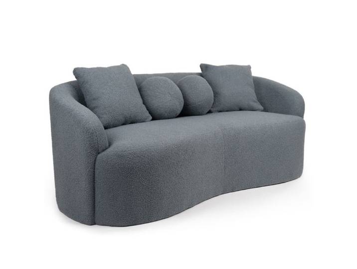 MENZZO Canapé 3 places au design élégant et incurvé Alex Tissu bouclette Gris -L178 x P82 x H68 cm