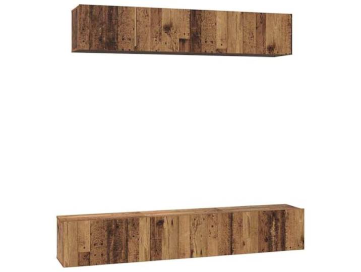 Favemtsl TV Lowboard Hängend 5-tlg Set, Altholz-Optik Holzwerkstoff Schwebendes Mediamöbel für das Schlafzimmer schafft freie Bodenflächen durch 5 Klappfächer und 2 offene Wandregale.