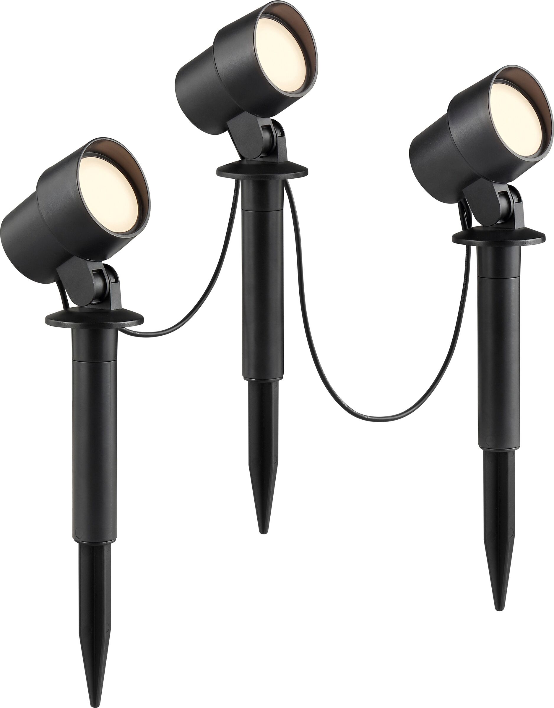 Gartenstrahler BRILLIANT "Kamara", schwarz, B:6cm H:20,9cm T:7,9cm, Leuchten, Gartenstrahler, LED Spieß 3er Set, 21 x 6 x 8 cm, 610 lm, 3000 K, Kunststoff, schwarz