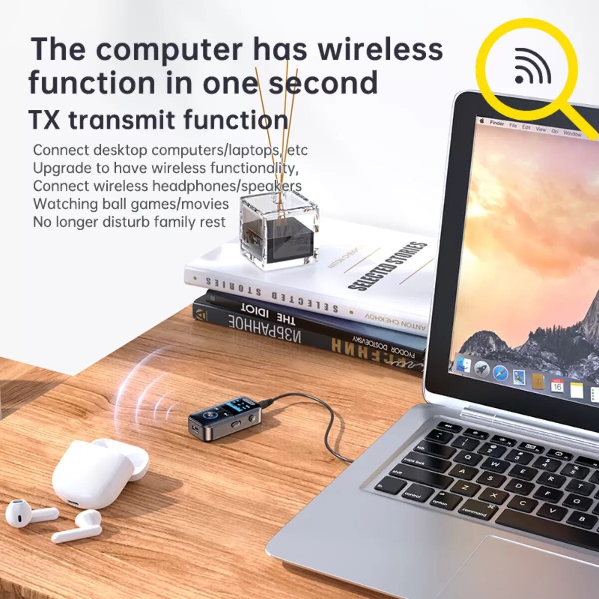 INF GT69 Bluetooth 5.4 Audio-Adapter – 2-in-1 Sender und Empfänger, 3.5mm AUX, Dual-Channel Stereo, Typ-C aufladbar, 10m