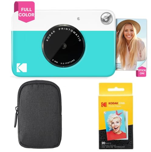 KODAK Printomatic instant camera blauw basispakket met 20 vellen zinkpapier en halsriem