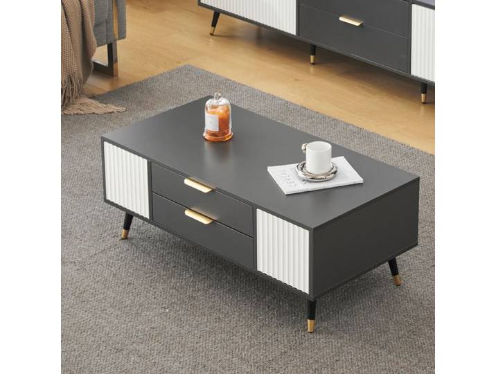 Nouveau épaississement design moderne moderne gris blanc table basse rectangulaire 100x50x40 cm avec 2 portes 2 tiroirs et