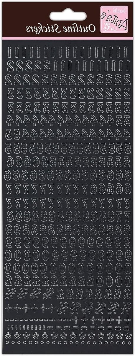Zelfklevende decoratieve contourstickers met cijfers in zwart - Omtrekstickers voor papierknutselen - Breedte: 2922 cm, Hoogte: 1055 cm