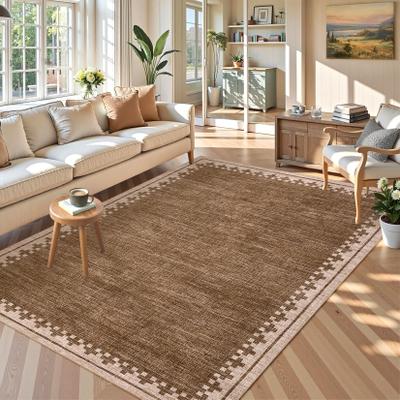 Garvee Modern Check Border Washable Area Rug