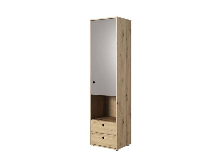 Feldmann-Wohnen Stauraumschrank Kuki Bernstein Eiche / platingrau 50 / 40 / 193 cm, Braun, 2 Schubladen, Rechteckig, 50x193x40 cm, Waschküche, Mehrzweckschränke