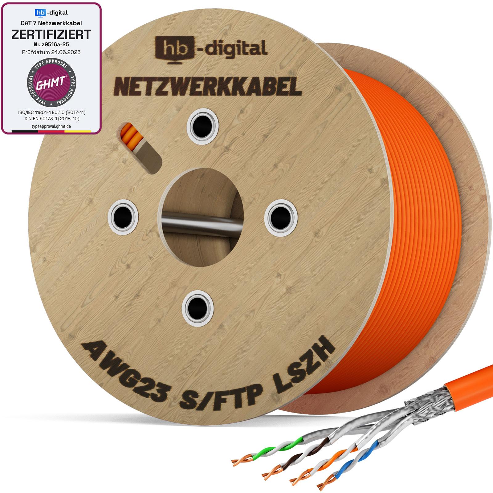 hb-digital Netzwerkkabel CAT 7 S FTP AWG23 LSZH 1000MHz 250m orange