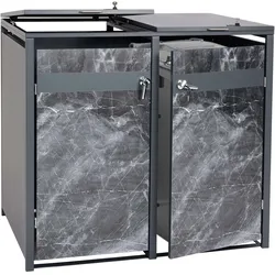 2er Mülltonnenverkleidung MCW-J82, Mülltonnenbox, erweiterbar, Metall 50kg, anthrazit ~ Marmor-Optik dunkel