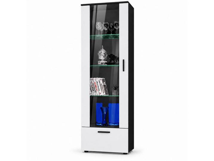 Komodee Vitrine Alessandria, Weiss, Schwarz, Weiß, Uni, 3 Fächer, Rechteckig, 60x192x42 cm, Esszimmer, Vitrinen, Vitrinenschränke