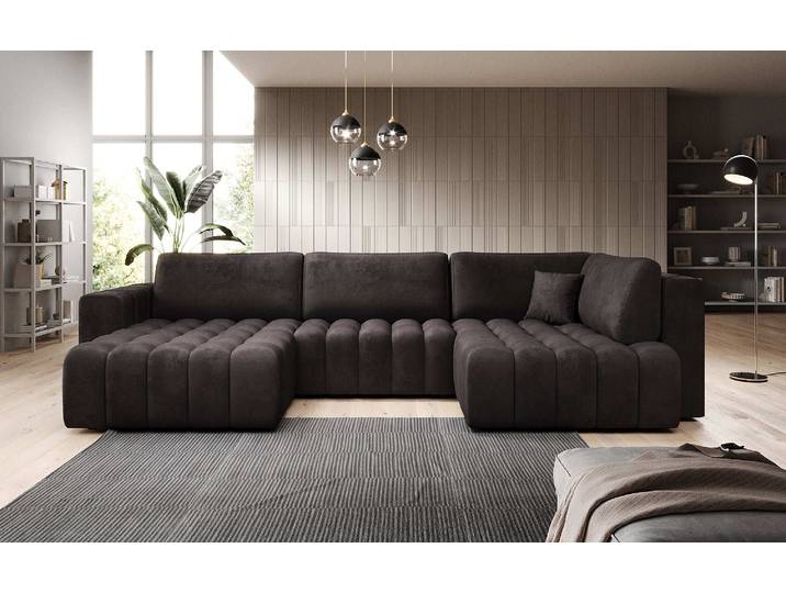 Designer Sofa Carla mit Schlaffunktion - Samt - Grau - Links - Luxusbetten24